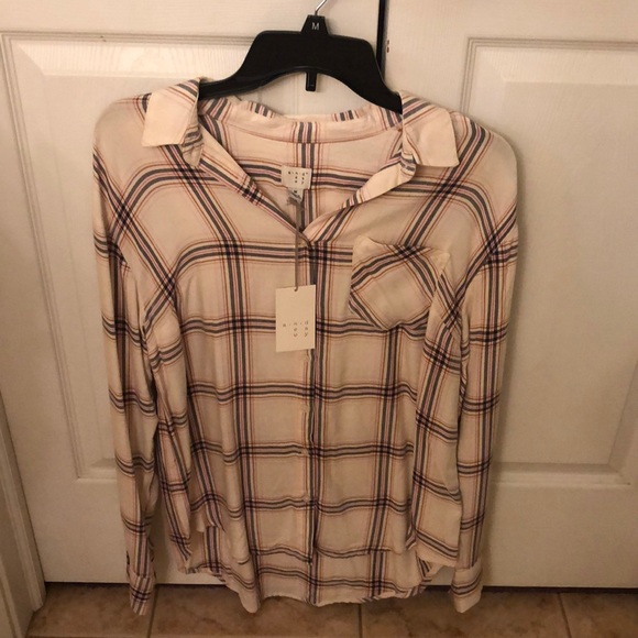Cream plaid comfy button down - Picture 1 of 3